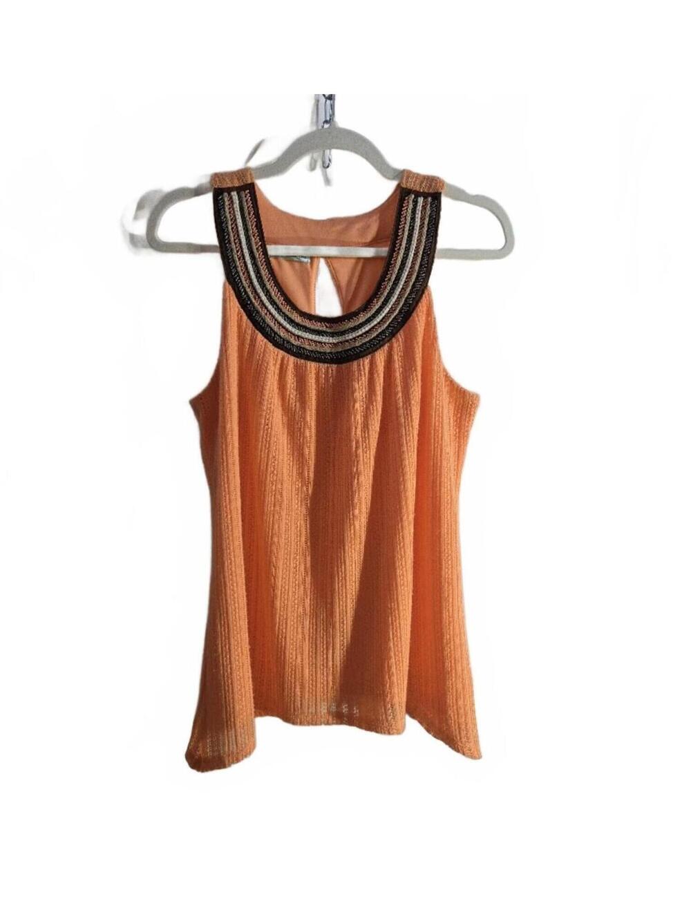 Maurices Orange Sleeveless Knit Top with Beaded Neckline Size M